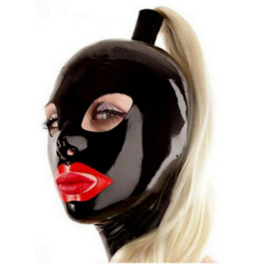 rubber pony tail hood with red lips
